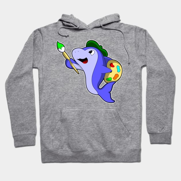 Dolphin as Painter with Colour & Brush Hoodie by Markus Schnabel